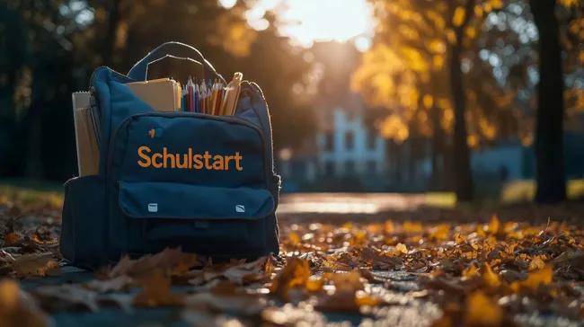 Stilvolle Schulstartszene im Herbstlaub