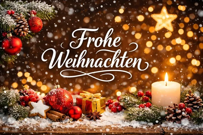 Stilvolle Weihnachtsdekoration mit Kerze und Ornamenten