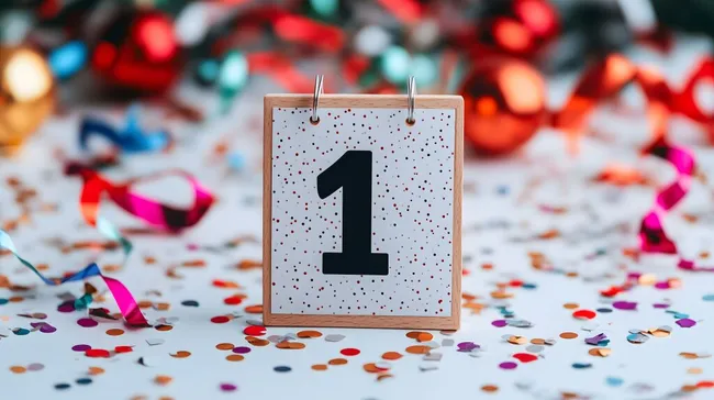 Stilvoller Jahreskalender mit Konfetti-Hintergrund