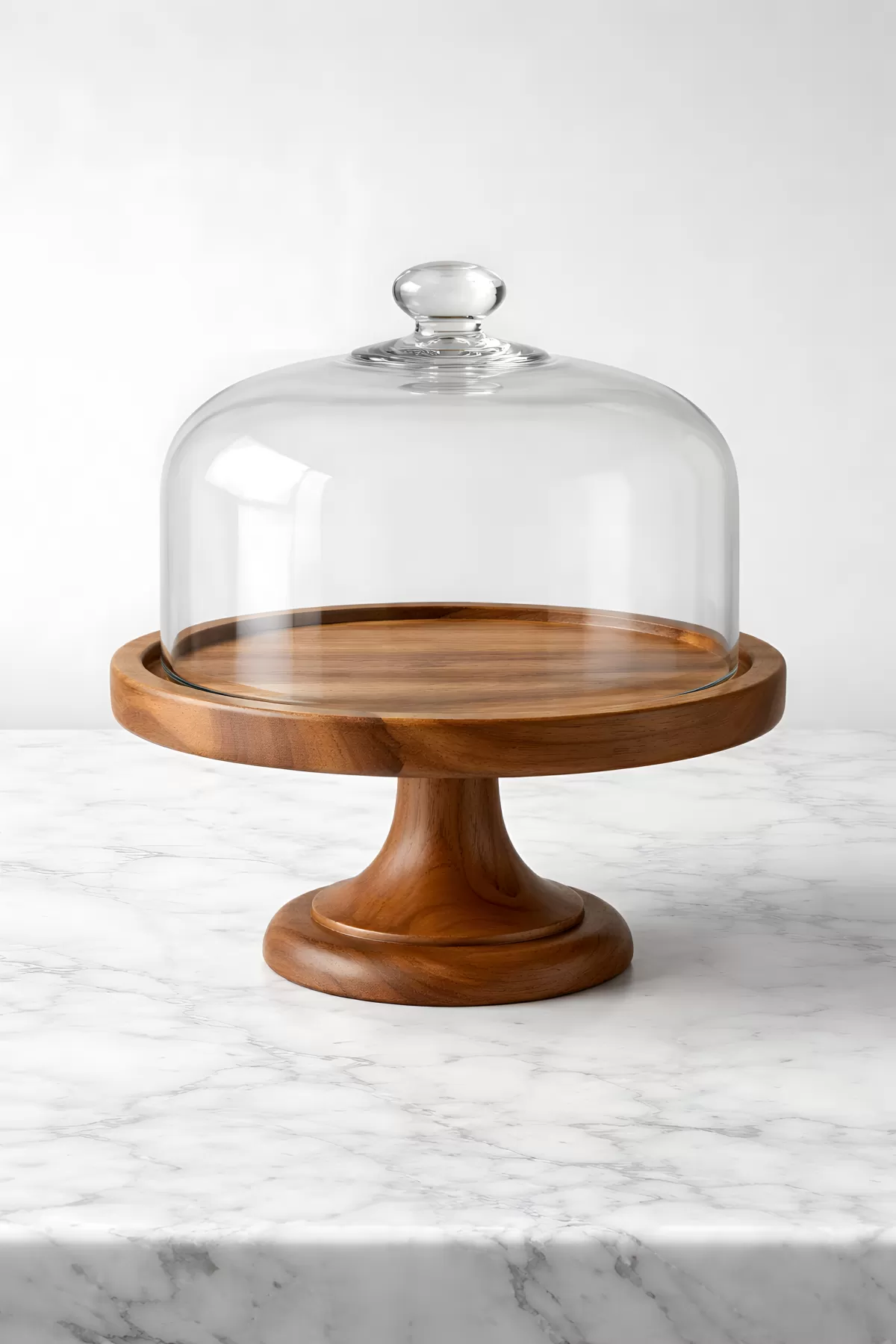 Stilvolles Glasglocke auf Holztablett