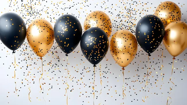 Stimmungsvolle Feierballons in Gold und Schwarz