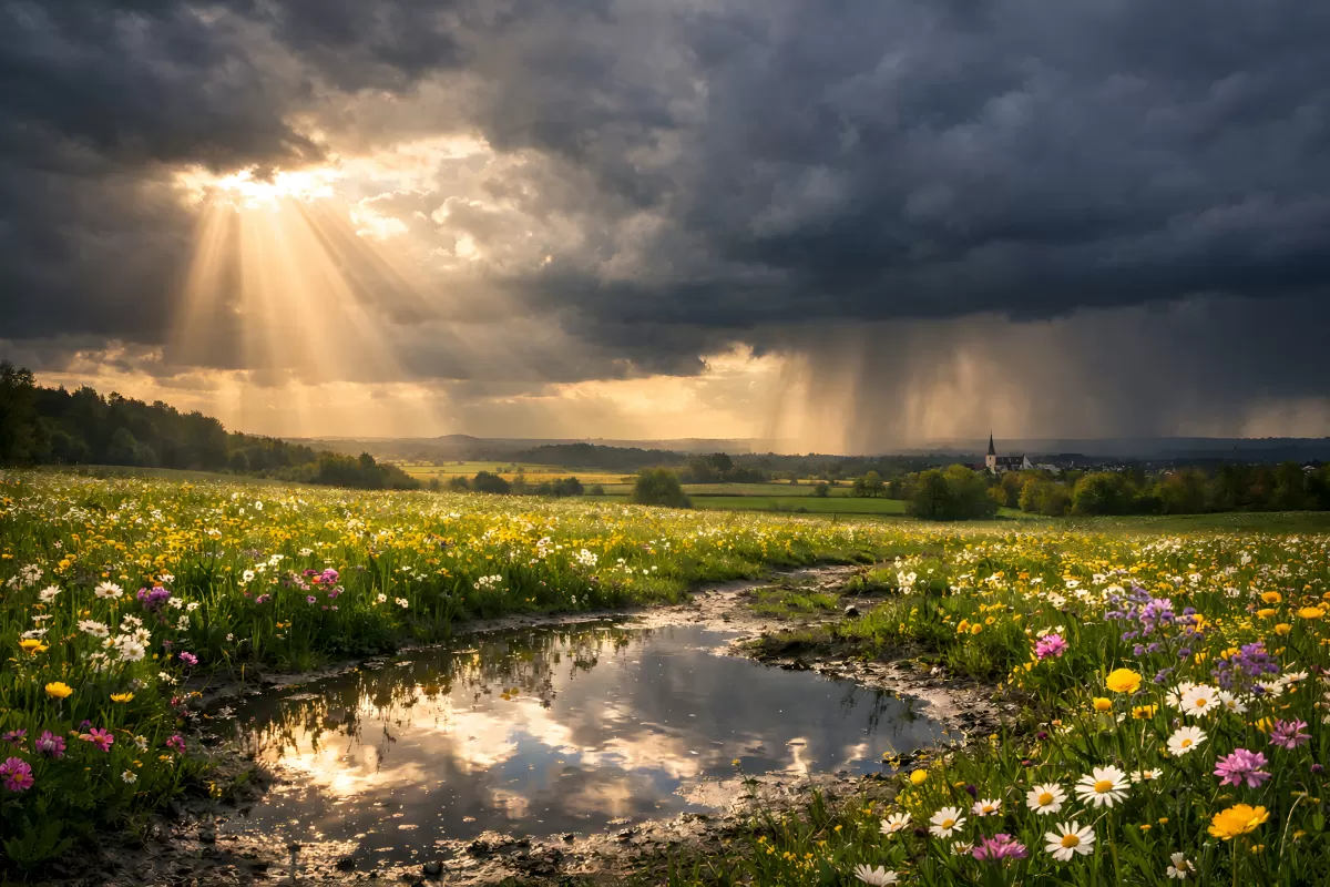 Stimmungsvolle Landschaft bei Sonnenuntergang
