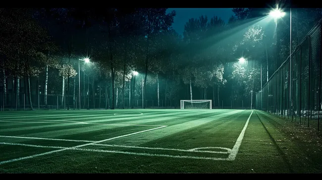 Stimmungsvolle Nachtbeleuchtung auf Fußballplatz
