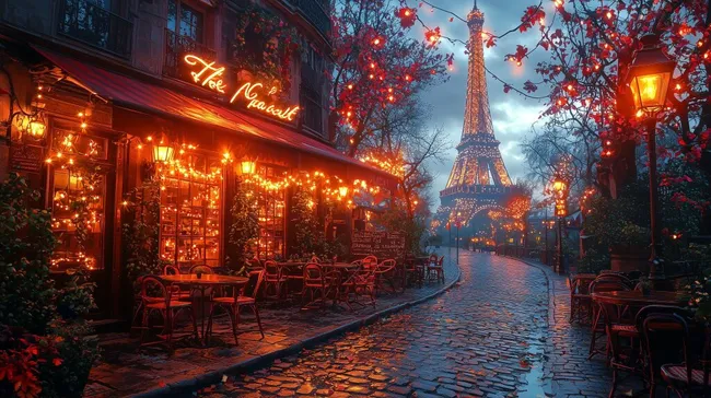 Stimmungsvolle Pariser Nachtszene am Eiffelturm