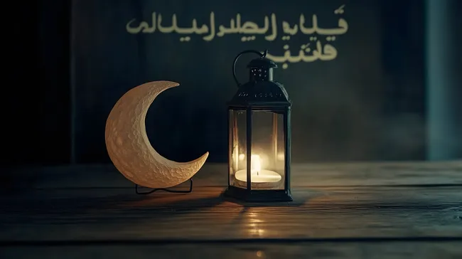 Stimmungsvolle Ramadan-Dekoration mit Halbmond und Laterne