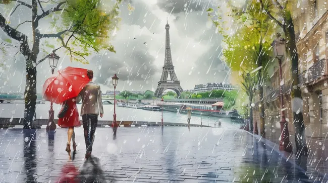 Stimmungsvoller Regen in Paris mit Eiffelturm