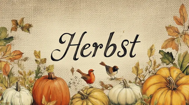 Stimmungsvolles Herbstmotiv mit Kürbissen und Vögeln