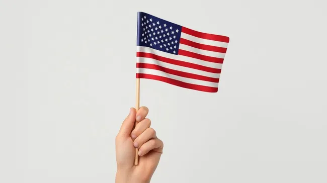 Stolze Hand hält amerikanische Flagge - patriotisches Stockfoto