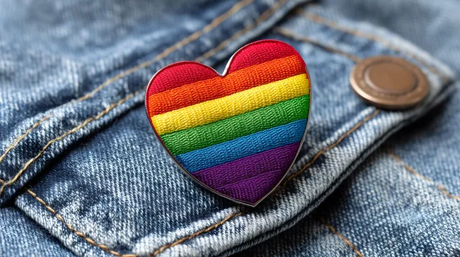 Stolzes LGBTQ+-Symbol auf Jeanshintergrund