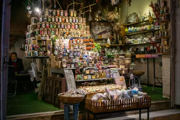 Storefront of a Shop selling different kinds of Tea, Essence Oil and Scents