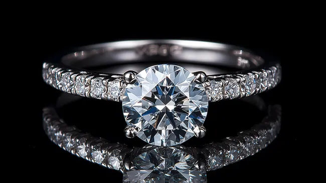 Strahlend funkelnder Diamantring auf schwarzem Hintergrund