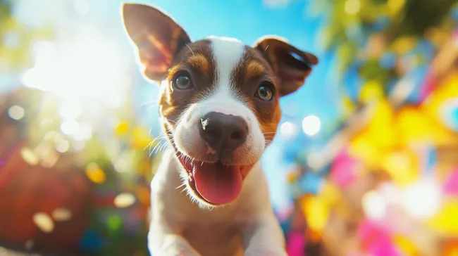 Strahlender Welpe mit glücklichem Gesichtsausdruck