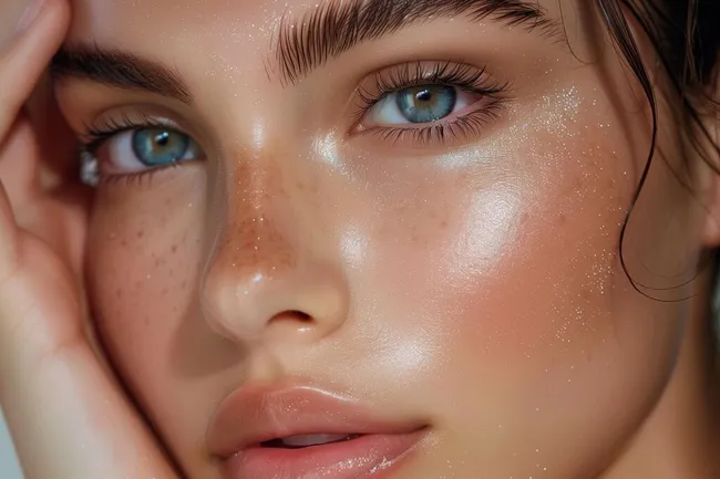 Strahlendes Gesicht mit blauen Augen und Sommersprossen