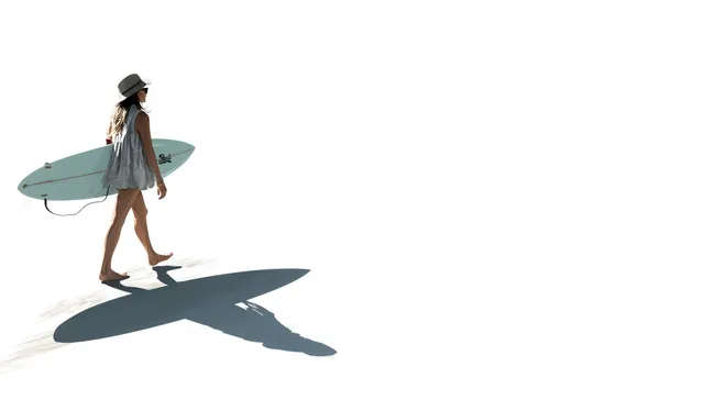 Strandszene mit minimalistische Surfer-Illustration