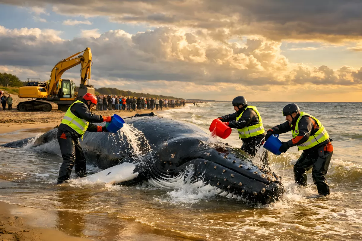 Strandung eines Wals – Rettungseinsatz am Meer