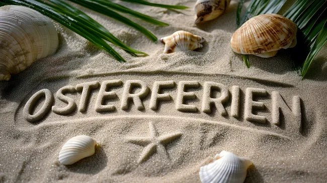 Strandurlaub mit Muscheln und Palmblättern