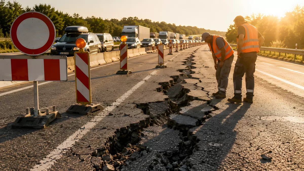 Straßenschäden auf Autobahn nach Erdbeben gesperrt