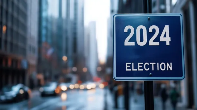 Straßenschild weist auf Präsidentschaftswahl 2024 hin