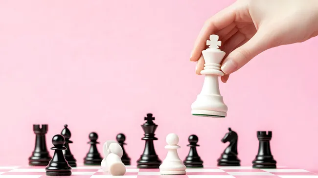 Strategie-Konzept mit Schachfiguren auf rosa Hintergrund