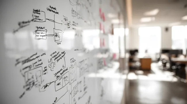 Strategietafel mit Geschäftsplänen im hellen Büroraum