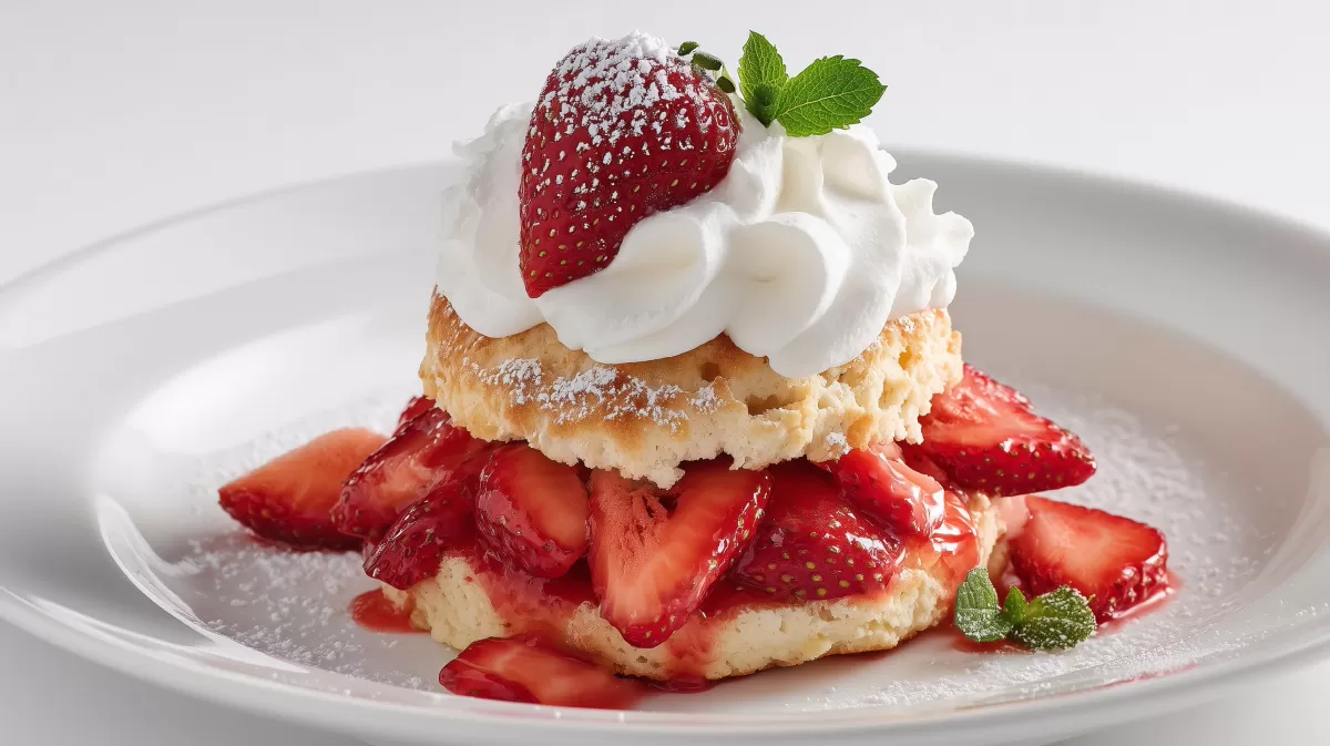 Strawberry Shortcake mit Schlagsahne und Minze