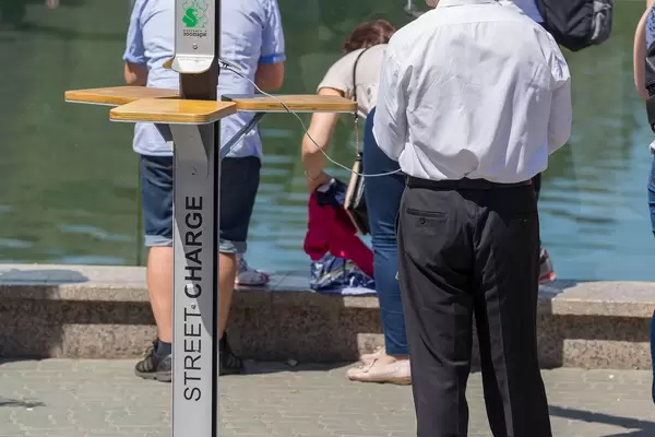 Street charge charging station for cellphones at Moscow zoo