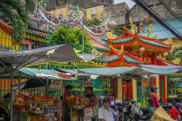 Street Vendors in front of On Lang Pagoda in Saigon