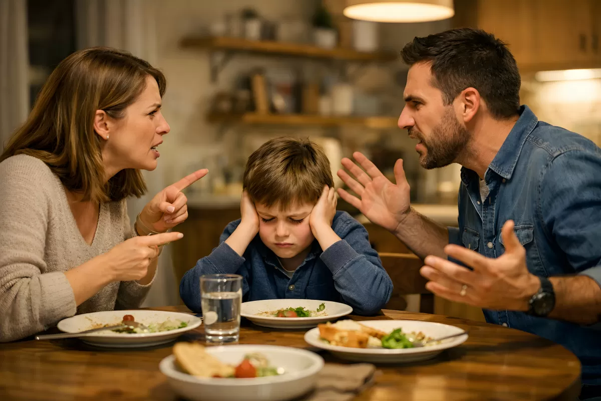 Streit in der Familie beim gemeinsamen Essen
