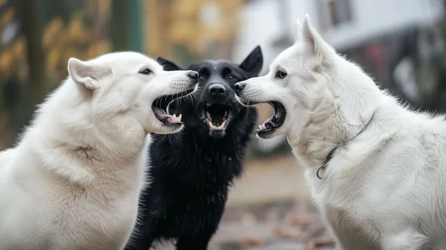 Streithähne - Zwei Hunde spielen wild und knurrend