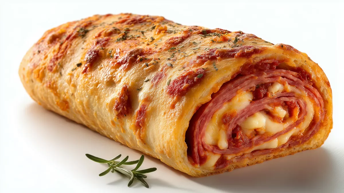 Stromboli mit Salami und Mozzarella, frisch gebacken