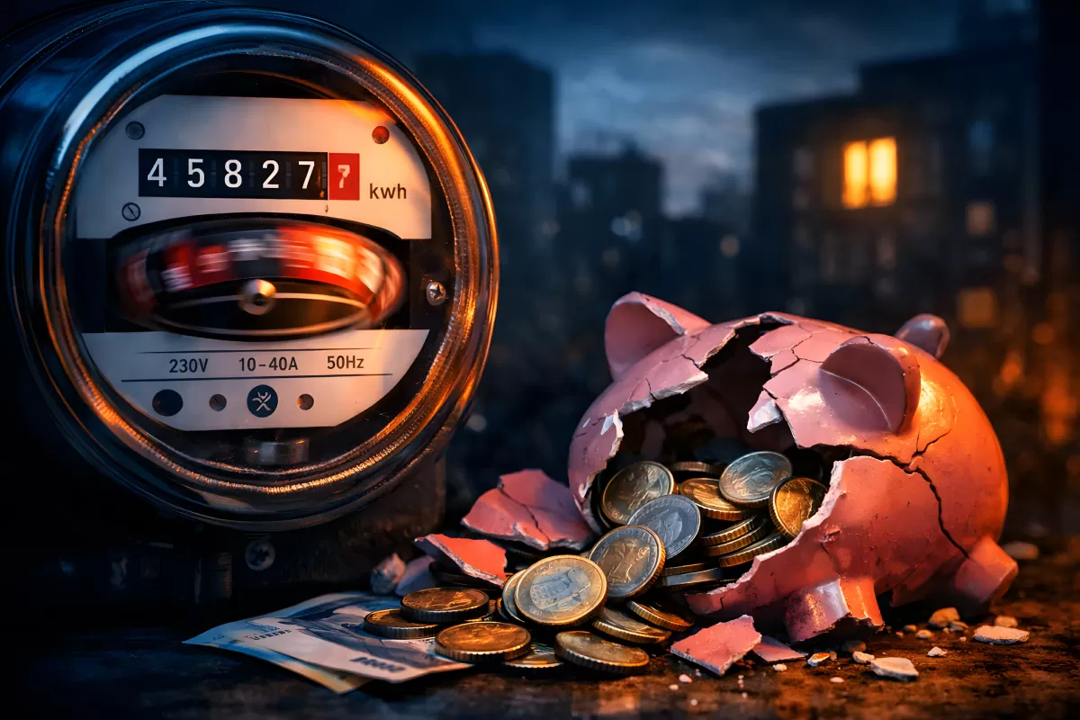 Stromzähler und zerbrochene Spardose - Kosten und Sparsamkeit