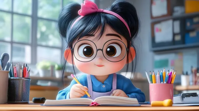 Studentisches Mädchen macht Hausaufgaben am Schreibtisch