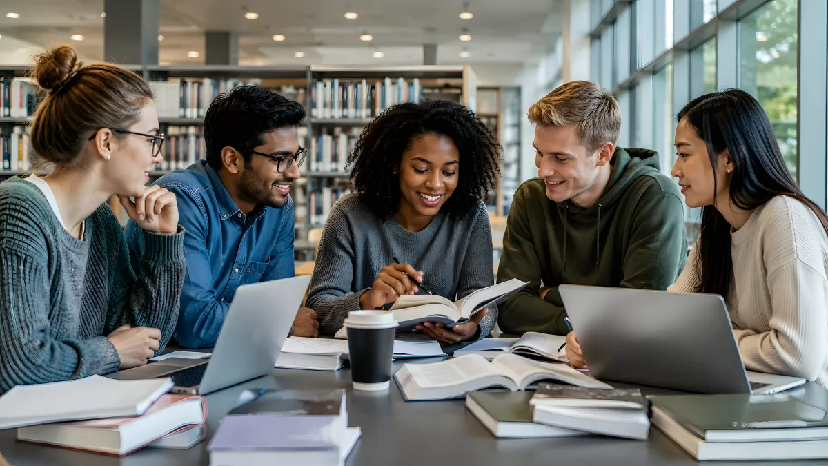Studierende lernen gemeinsam in der Bibliothek