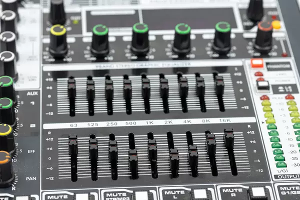 Studio Mixer equipment technology for sound recording closeup image