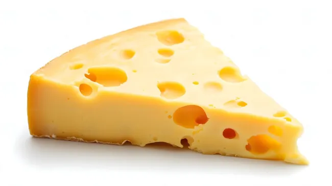 Stück Emmentaler Käse auf weißem Hintergrund