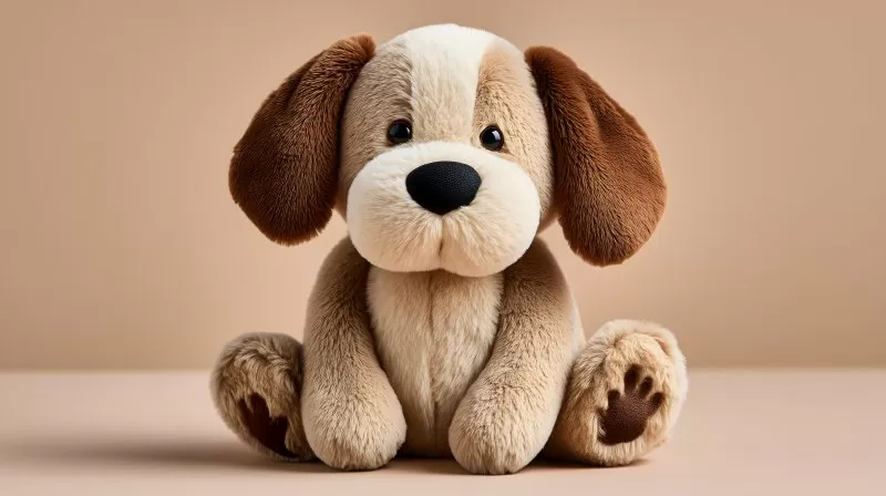 Stuffed Dog Toy with Floppy Ears Sitting on Floor