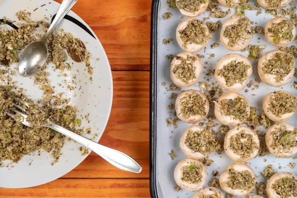 Stuffed Mushrooms with Cheese and Parsley prepared for baking (Flip 2020)
