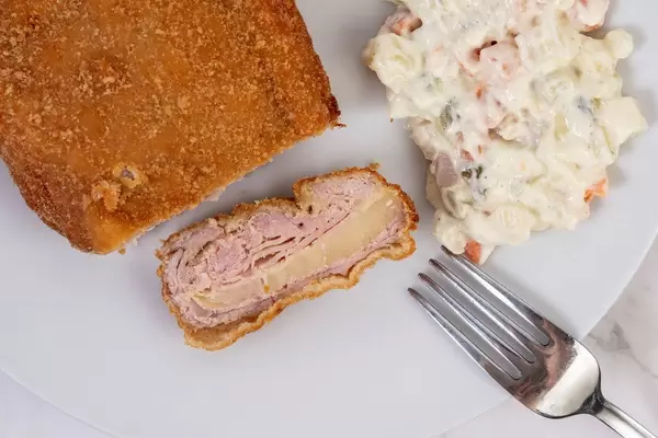 Stuffed Pork Meat with Cheese served with vegetable salad (Flip 2019)