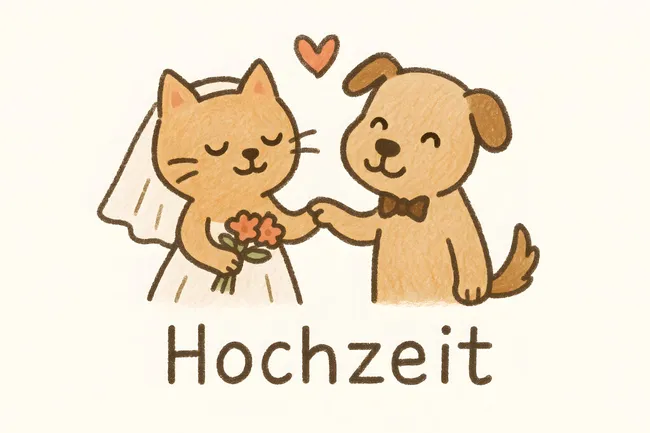 Süße Cartoon-Tiere feiern Hochzeit mit Blumen