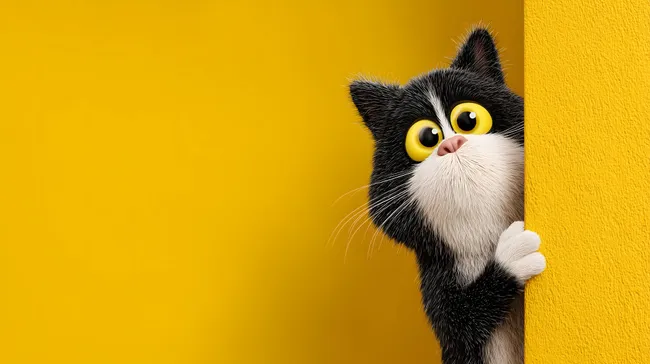 Süße Comic-Katze lugt neugierig aus der Ecke