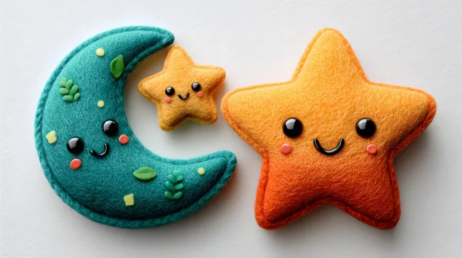 Süße Filz-Mondkekse und Sterne mit Gesichtern