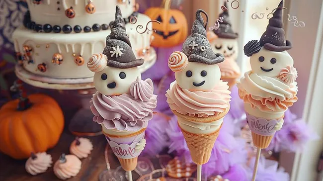 Süße Halloween-Eiscremes mit gruseligen Hexen-Dekorationen