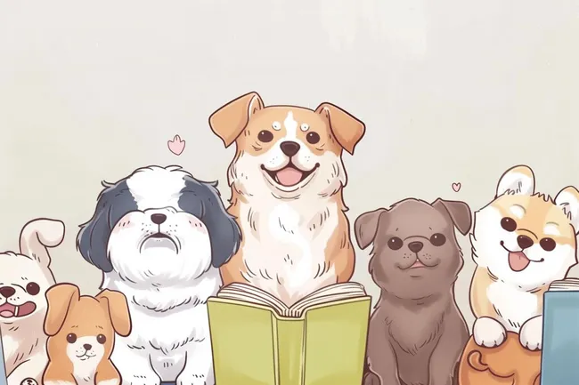 Süße Hunde lesen ein lustiges Buch