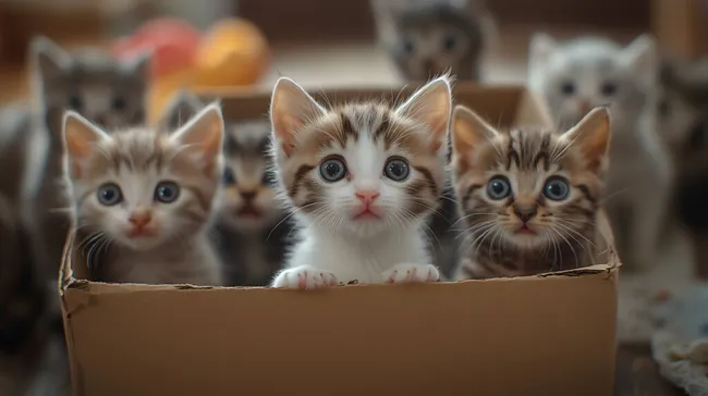Süße Kätzchen-Dreierpack in Pappbox