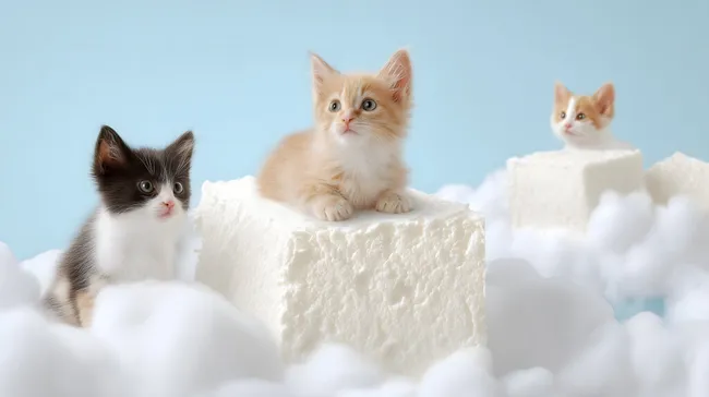 Süße Kätzchen in Marshmallow-Wolken