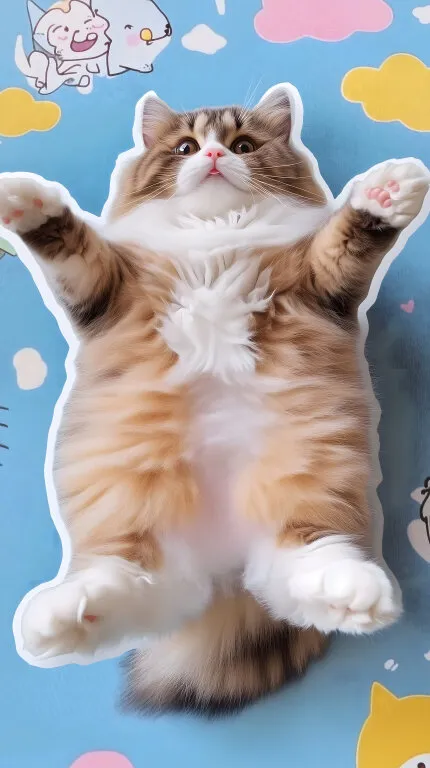 Süße Katze als Sticker auf blauem Hintergrund