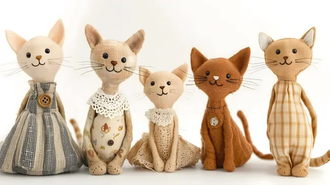 Süße Katzenförmige Stofftiere in Vintage-Optik