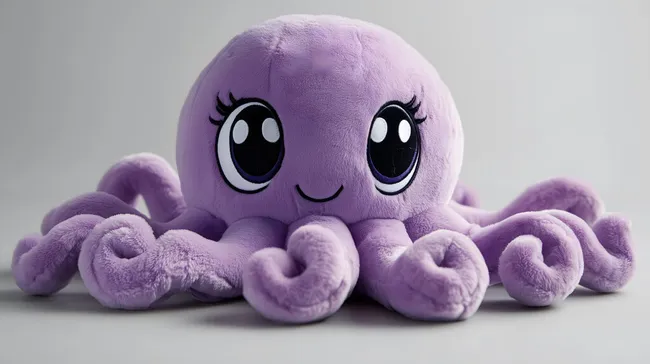 Süße lila Plüschkrake mit großen Augen