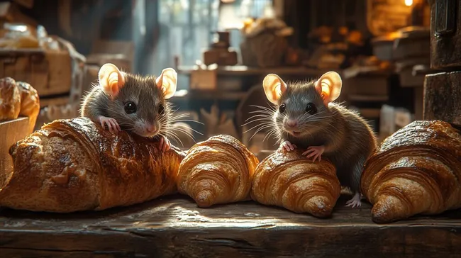 Süße Nager machen sich über frisch gebackene Croissants her