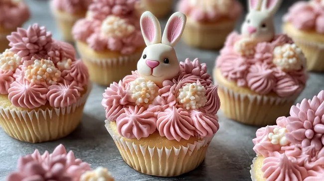 Süße Osterhasen-Cupcakes mit rosa Buttercreme